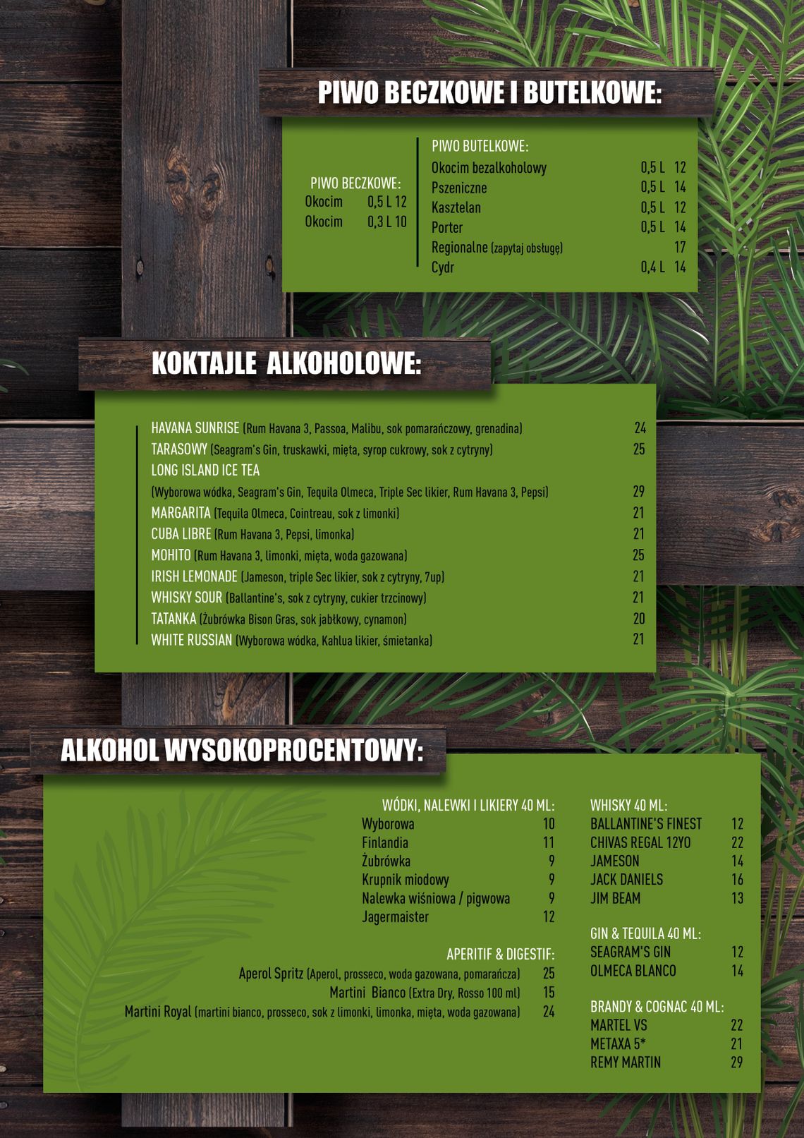 Menu - alkohol